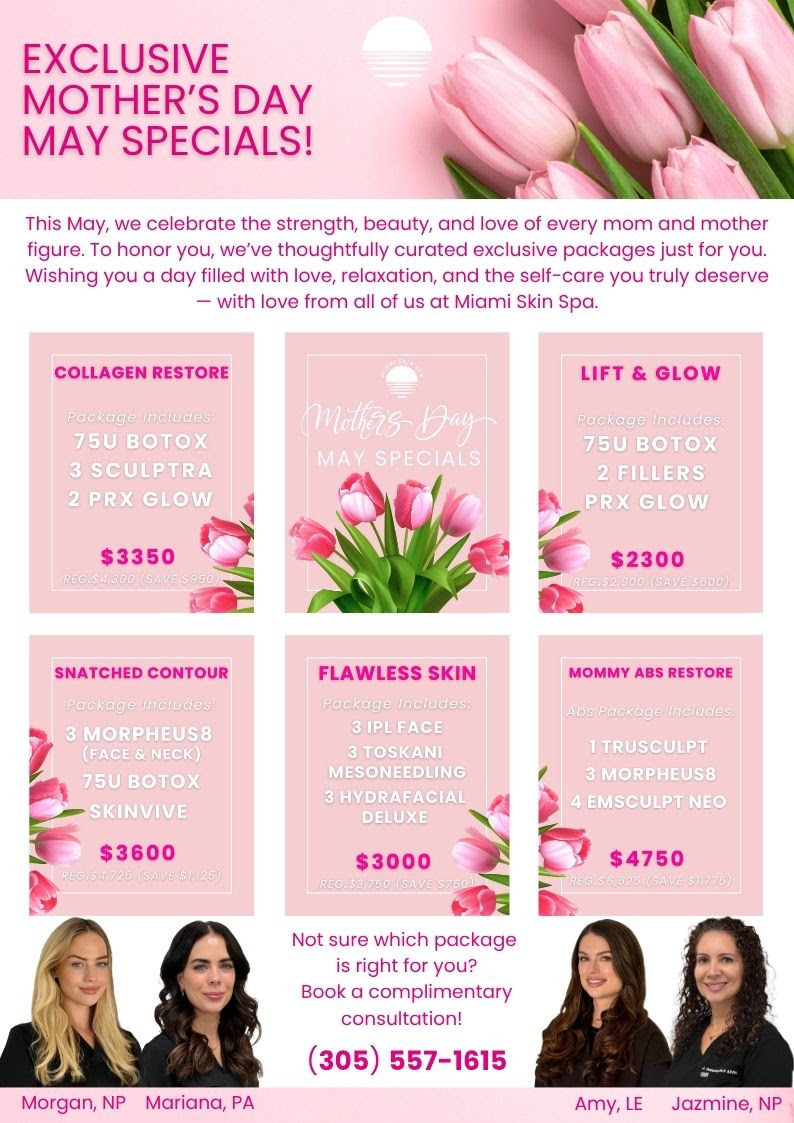 Miami Skin Spa exclusive Mother's Day May specials — collagen, glow, contour, abs and skin packages